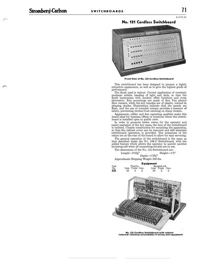 SC Catalog 1942 p B 71 - 121 Cordless Switchboard