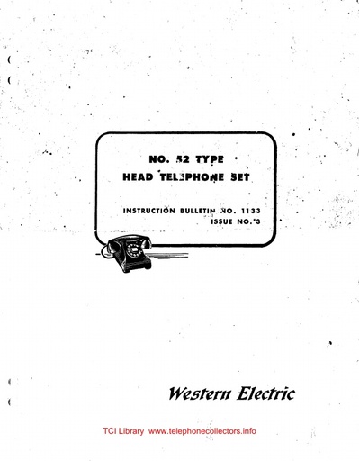 WE Instruction Bulletin 1133 i3 1953 - 52-type Head Tel Set - Instructions