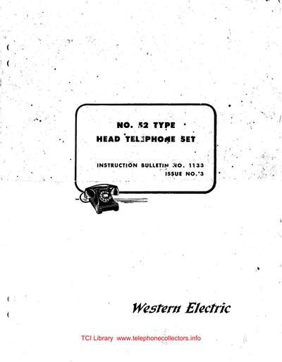 1953 - WE Instruction Bulletin 1133 i3 - 52-type Head Tel Set - Instructions