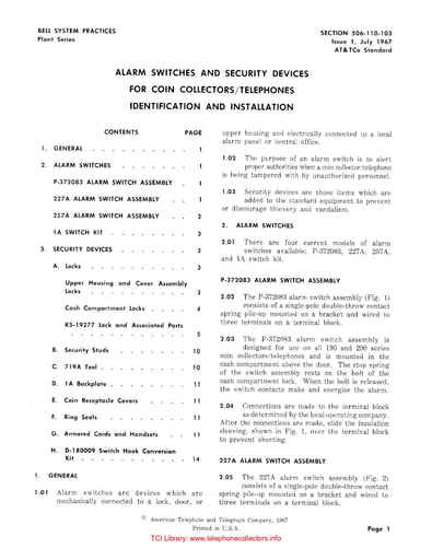 506-110-103 i1 Jul67 - Alarm Switches and Security Devices for Coin Collectors