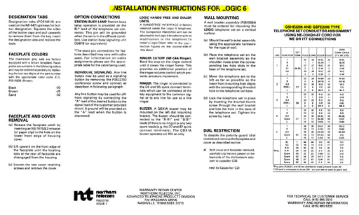 NE Logic 6 Key Telephone Sets - Installation Instructions
