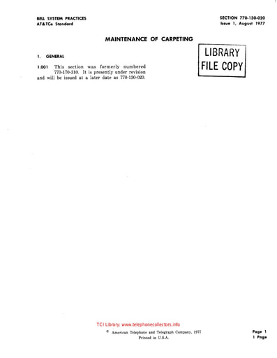 770-130-020 i1 Aug77 - Maint of Carpeting