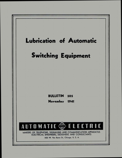 AE TB 505 Nov41 - Lubrication Of Automatic Switching Equipment
