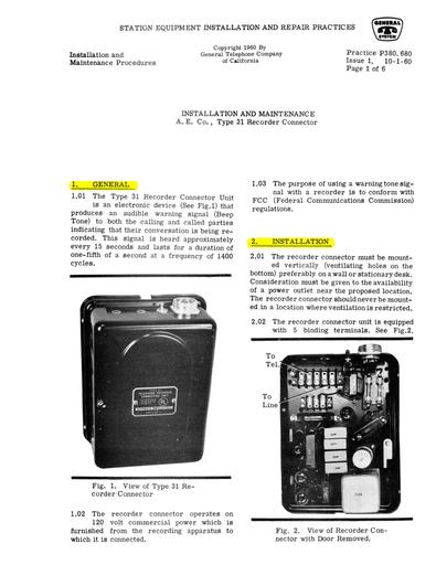 GSP P380.680 I1 Oct60 - AECo Type-31 Recorder Connector Install And Maintenance S