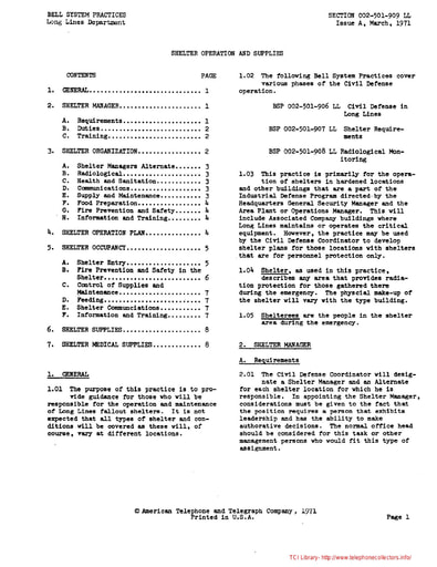 002-501-909LL iA Mar71 - Shelter Operation and Supplies