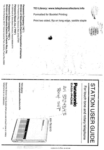 KX-T61610 - Station User Guide Booklet