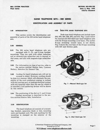 502-300-100 i2 May59 - Tel Sets 200 Series - ID, Assembly