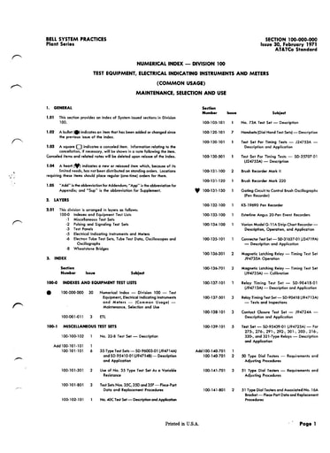 100-000-000 I30 i30 Feb71 - Index - Test Equipment