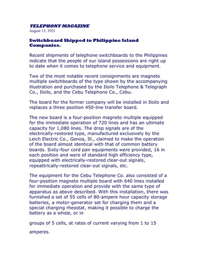 21aug Telephony Switchboard Shipped To Philippine Island Cos