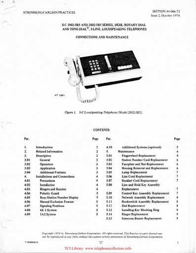 SC 84-006-72 i2 Oct74 - 1802-5B5 & 2802-5B5 5-line speakerphone Conn Maint