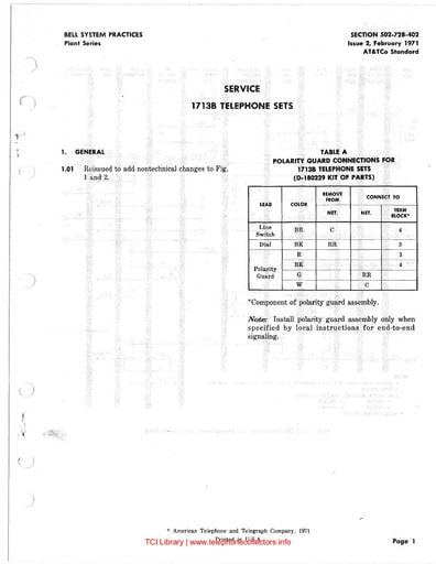502-728-402 i2 feb 1971 service 1713b telephone sets