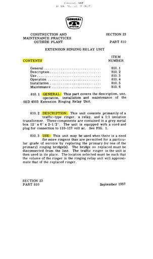 GSP Section 23 - Part 810 - Extension Ringin Relay Unit S