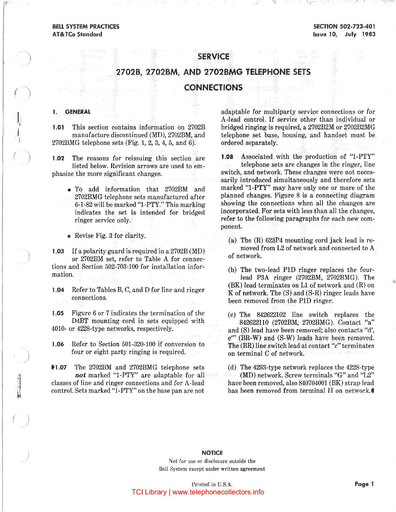 502-723-401 i1 jul 1983 service 2702b 2702bm and 2702bmg type telephone sets