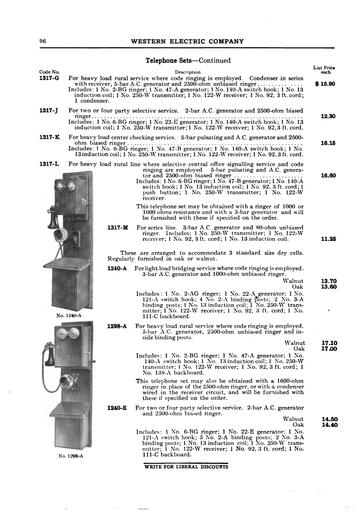 1908 WECo Catalog Pg 96 - 1317, 1240, 1298 telephones