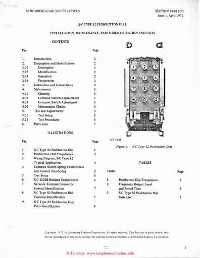 SC 89-911-70 i1 Apr72 - Type-82 pushbutton dial