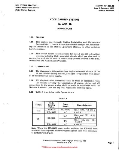 C71.553.02 i1 Feb60 - 1A 1B Code Calling Systems - Connections