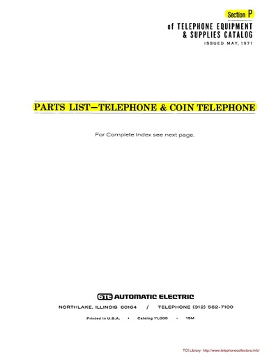 AE Catalog 11000 - Section P - Parts List - Telephone and Coin Telephone May71