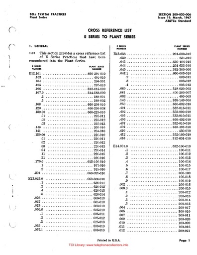 300-020-006 i19 Mar67 - Cross Reference E-Series to Plant-Series