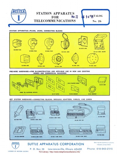 Suttle Catalog 26 1976 - Station Apparatus for Telecommunications w/ price list