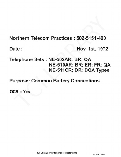 NTP 502-5151-400 i1 Nov72 NE-502 NE-510 NE-511 Telephone Sets