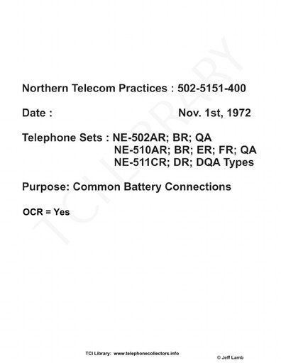 NTP 502-5151-400 i1 Nov72 - NE-502 NE-510 NE-511 Telephone Sets