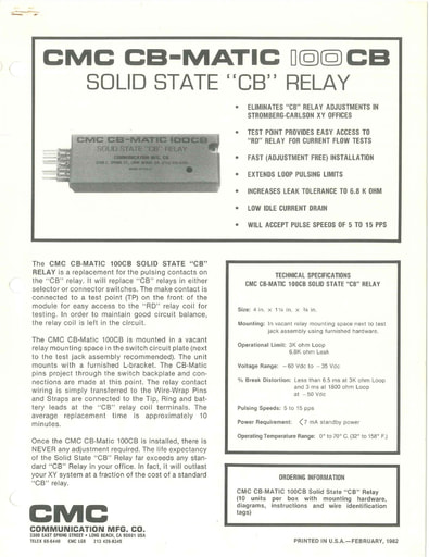 CMC CB-Matic 100CB Feb82 - Solid State Relay Datasheet