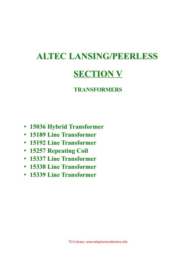 Altec Catalog V - Transformers