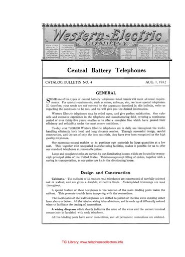 1912 WE Catalog Bulletin No. 4 Aug12 - Central Battery Telephones
