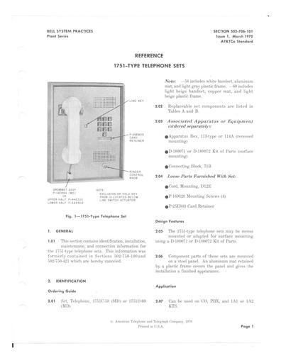 502-706-101 i1 Mar70 - Reference - 1751-Type Telephone Sets