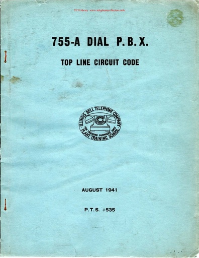 WE IB - Training Aug 1941 - 755-A PBX - Top line Circuit Code