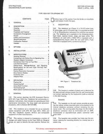 GSP GTEP 473-514-100 i2 Apr76 - 102A Key Telephone Set