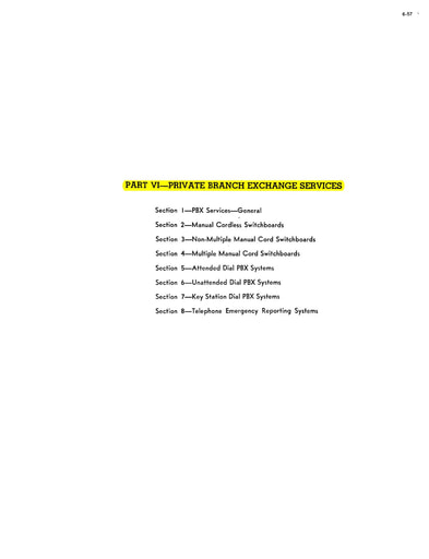 SWBT Service and Equipment Manual [04] - Part VI: PBX Services Sect. 1-2 PBX Services & Switchboards