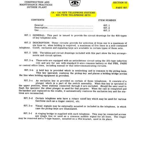 GSP Sec55 Part 607 Dec57 - 1A 1A1 KTS - WE 400-Type Tel Sets