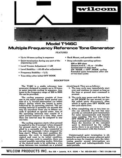Wilcom T146C MF Reference Tone Generator Manual