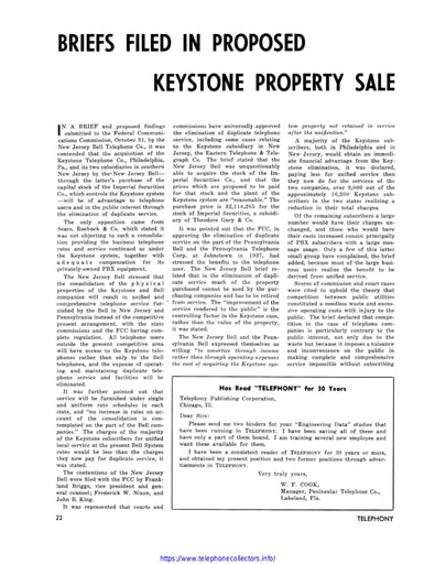 Keystone Sale to NJ Bell - Telephony Mag Nov41