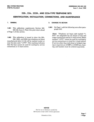 502-303-102 Add i1 Oct78 - Trimline-type Telephone Sets