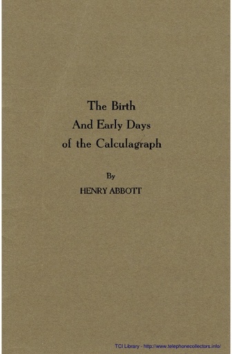 Calculagraph - Birth and Early Days of the Calculagraph - 1939