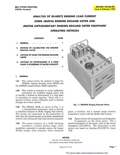 100-266-301 i3 Feb76 - J86294A Ringing Demand Meter
