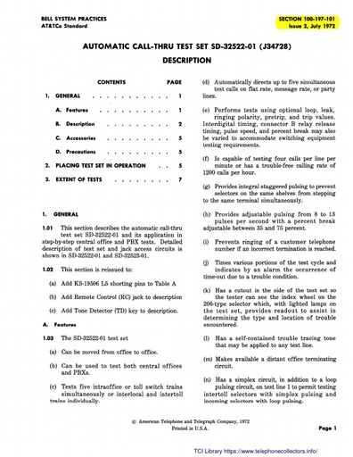 100-197-101 i2 Jul72 - J34728 Automatic Call-Thru Test Set