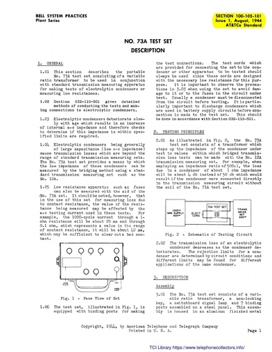 100-105-101 i1 Aug44 - No 73A Test Set Description