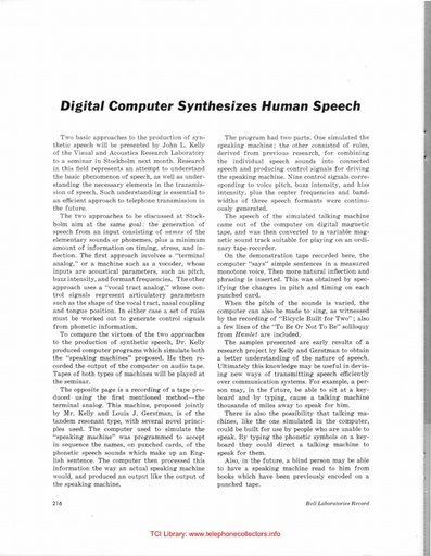 62jun BLR p216 - Digital Computer Synthesizes Human Speech