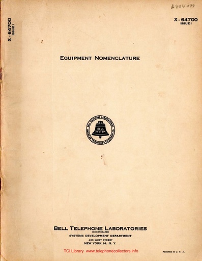 1950 - BTL X-64700 i1 - Equipment Nomenclature