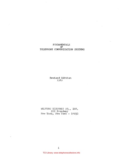 1969 WE - Fundamentals of Telephone Communication Systems