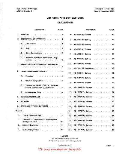 157-421-101 i8 Nov81 - Dry Cells and Dry Batteries - Description