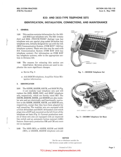503-702-110 i6 may 1982 833 and 2833 type telephone sets