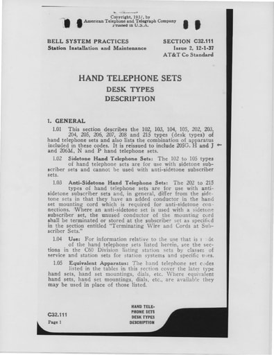 C32.111 i2 Dec37 - Hand Tel Sets - Desk Type - Description