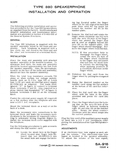 AE SA-916 i4 1996 - Type-880 Speakerphone Installation, Adjustment and Operations