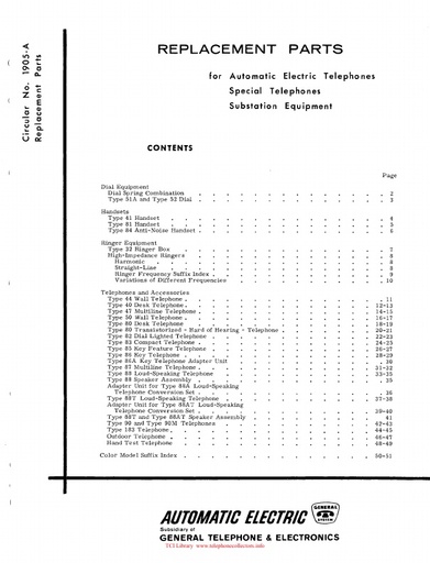 AE Circular 1905-A - Replacement Parts for Telephones