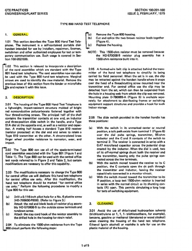 GSP 100-201-100 I3 - Type-800 Hand Telephone Test Sets