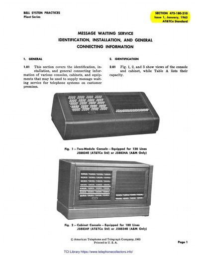 473-180-210 i1 Jan63 - Message Waiting Service - Id Inst Conn
